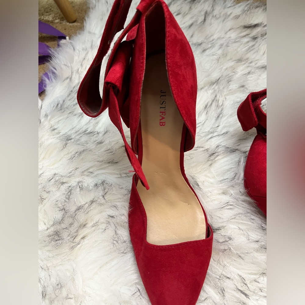 Red Faux Leather Shoes with bow